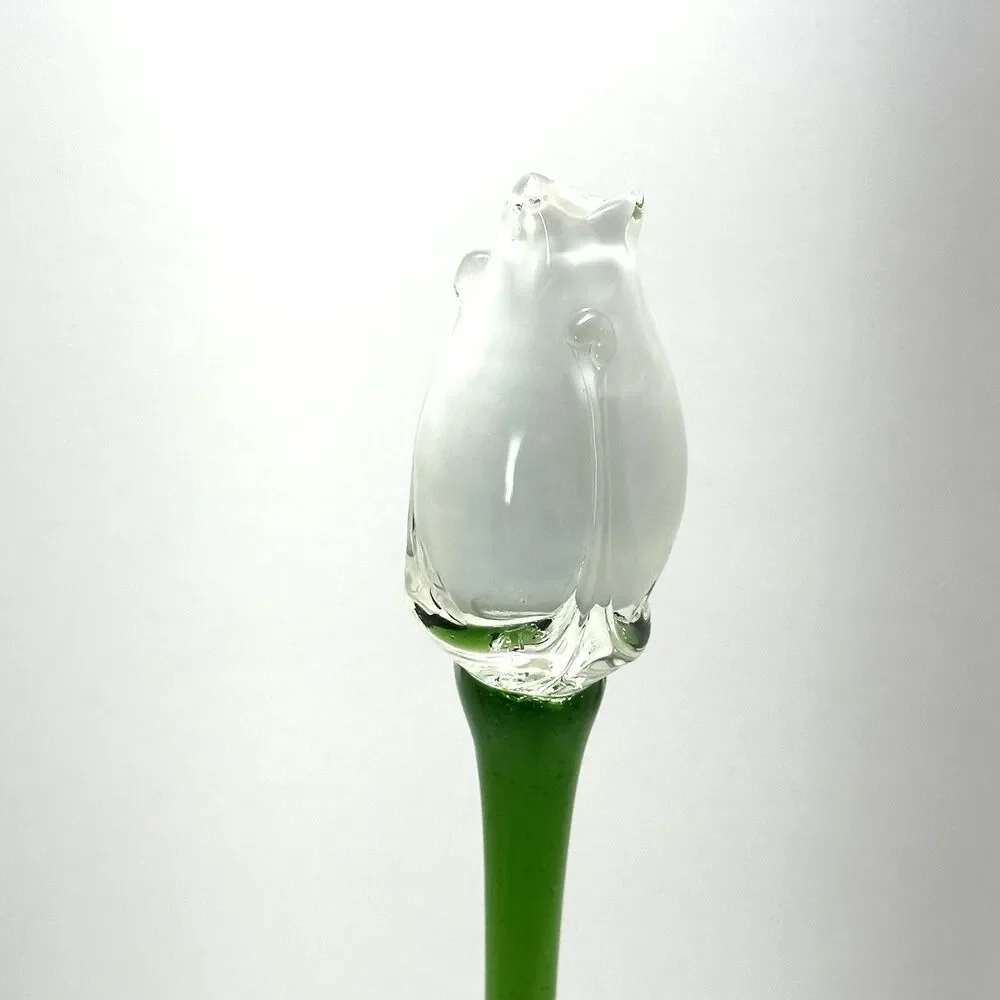 Hand Blown Glass White Rosebud 12” – Long Stem Collectible Figurine